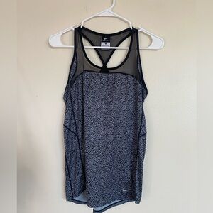 Nike Black Gray Mesh neck Asymmetrical Fitted Tank Top racer back